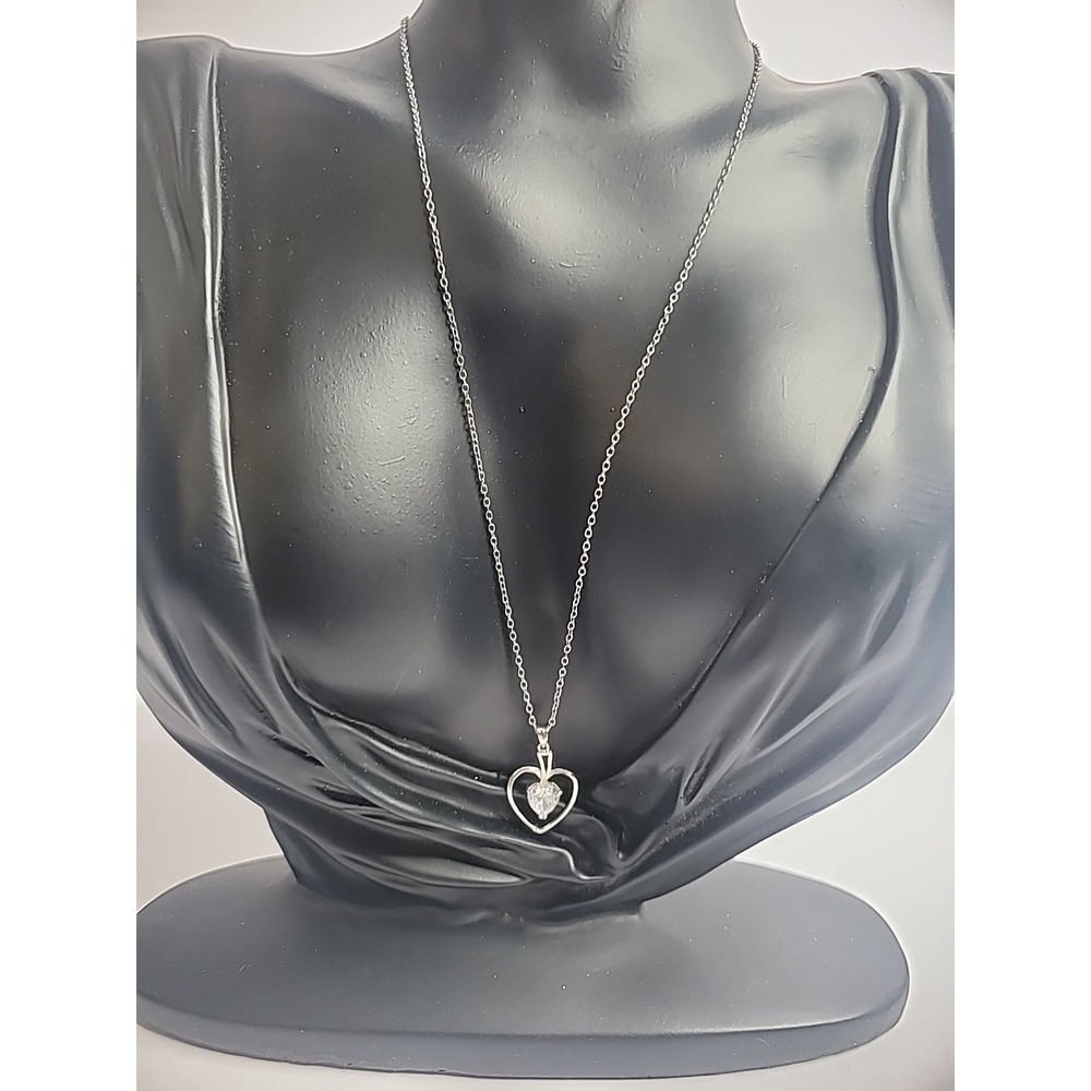 Vintage 925 Sterling Silver Chain Necklace Pendant Heart Crystal Jewelry Costume